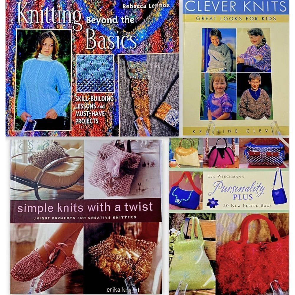 Knitting Books 4 Lot Kids Adults Accessories Home Skill Building Lessons ALL NEW